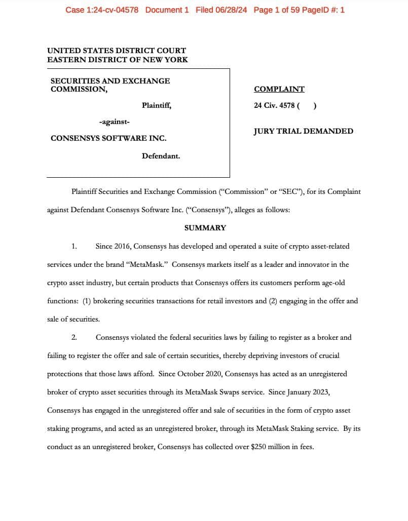 Breaking: SEC Sues ConsenSys For Conducting Securities Via MetaMask