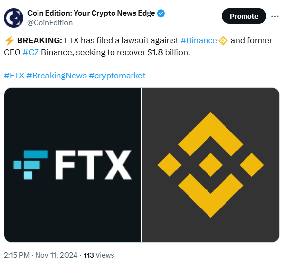 FTX Sues Binance and CZ for <noscript><img decoding=